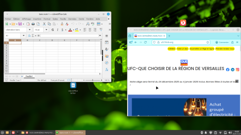 Copie d'écran d'un ordinateur sous Linux avec les logiciels Firefox et Libre Office Calc